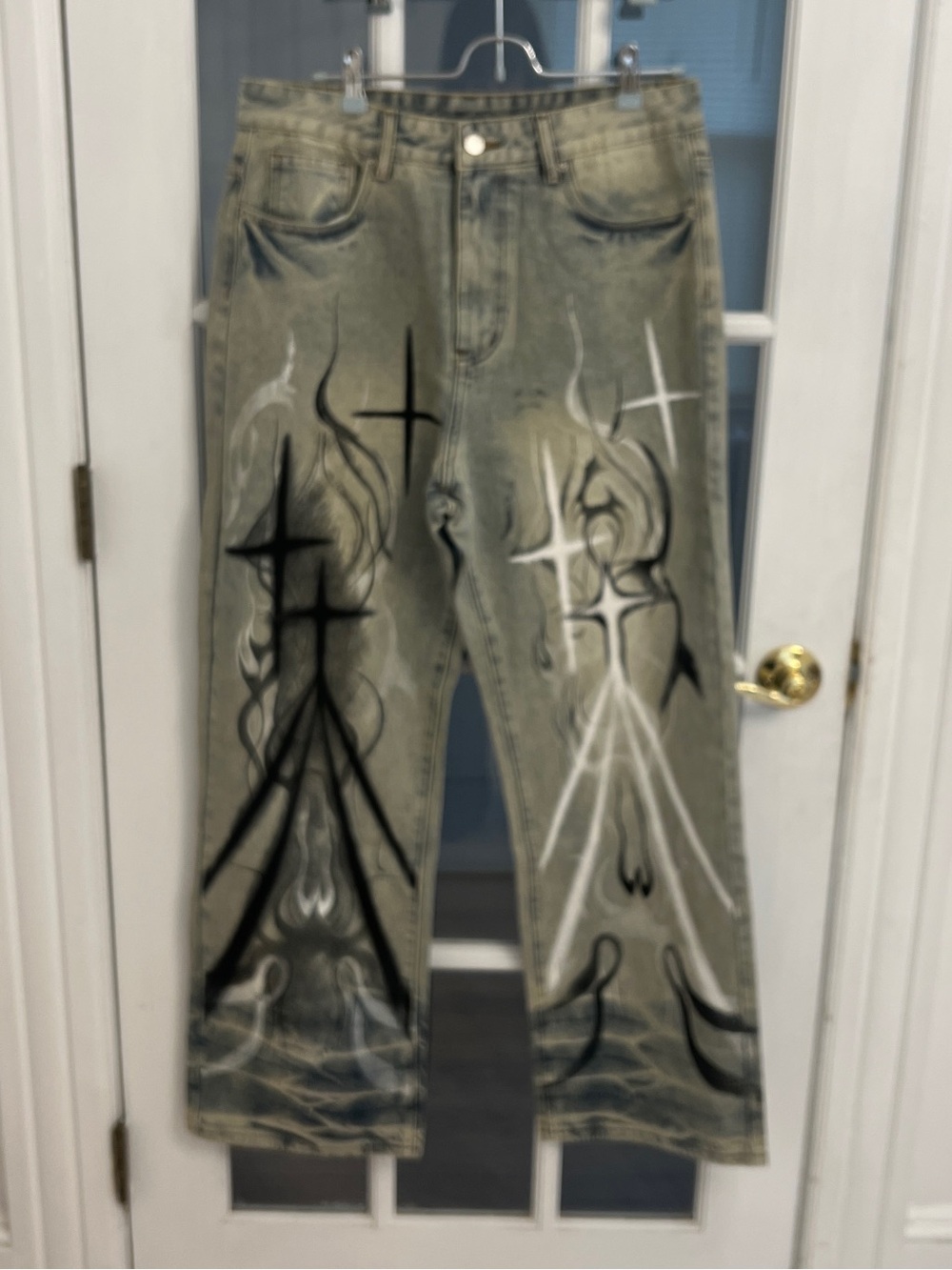 Men's Gray Hip Hop Street Print Relaxed Fit Y2K Inspo Jeans Size XL